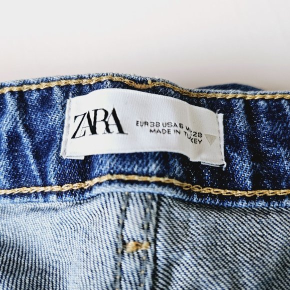 Zara Girlfriend Style Wide Leg Button Fly Distressed Holey Jeans, 6 - Picture 8 of 8